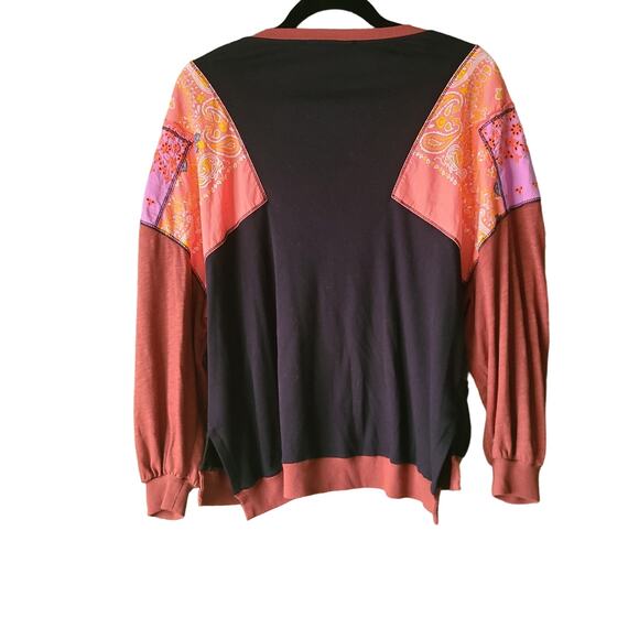 Free People Feelin’ It Embroidered Patchwork Top | Black & Brown | Boho Chic M - Picture 3 of 13